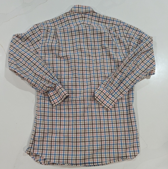 Peter Millar Button Down Shirt Mens M Med Brown‎ Blue White Gingham Check Plaid - Picture 5 of 8